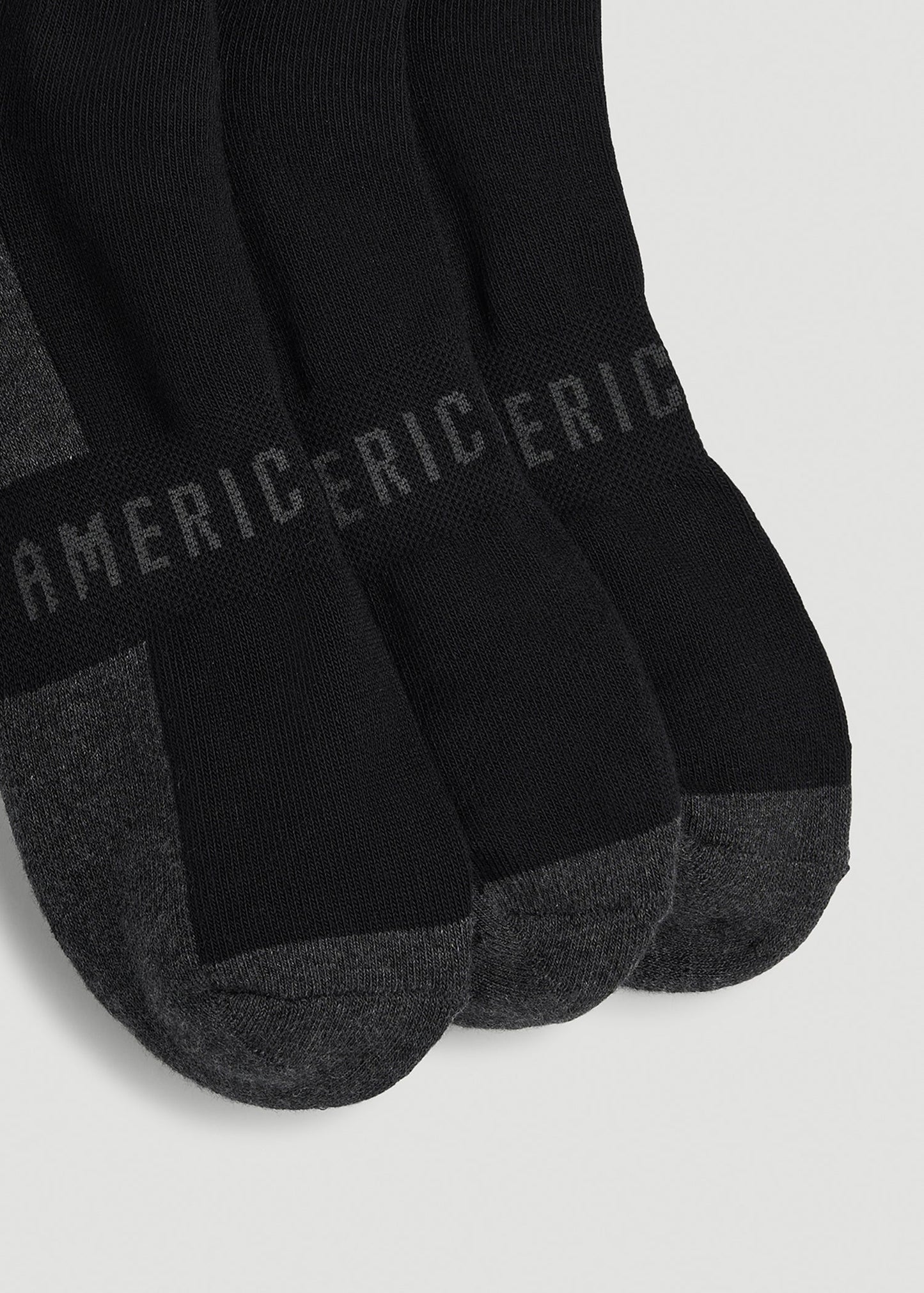 American Tall Men 3-Pack Quarter Socks for Tall Men in Black with Grey