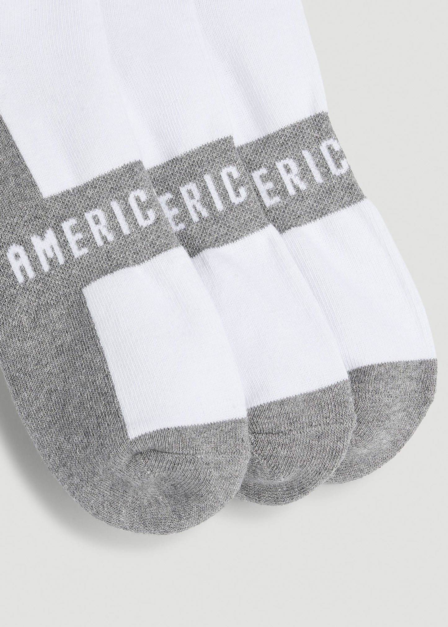 American Tall Men 3-Pack Ankle Socks for Tall Men in White with Grey
