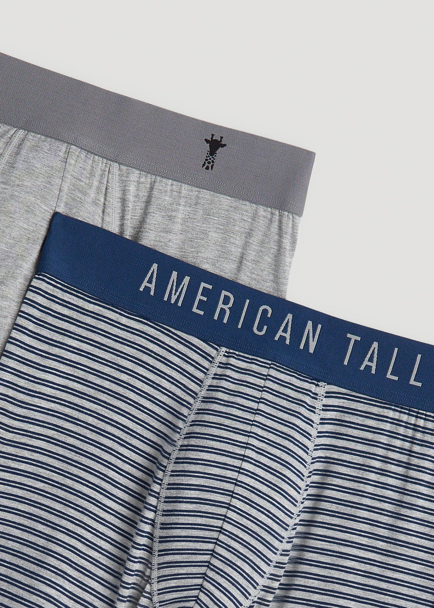 American Tall Men Micro Modal Boxer Briefs for Tall Men in Navy Stripe & Light Grey Mix