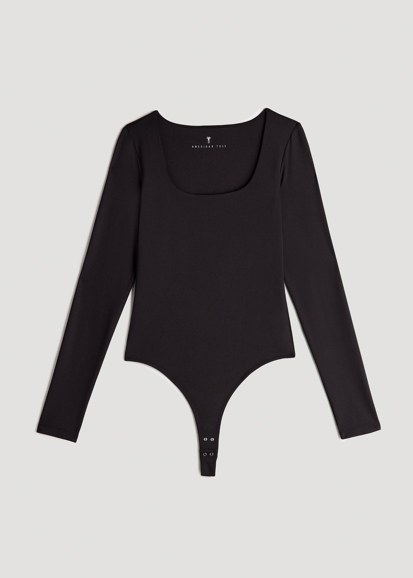 American Tall Women Long Sleeve Square Neck Bodysuit for Tall Women in Black