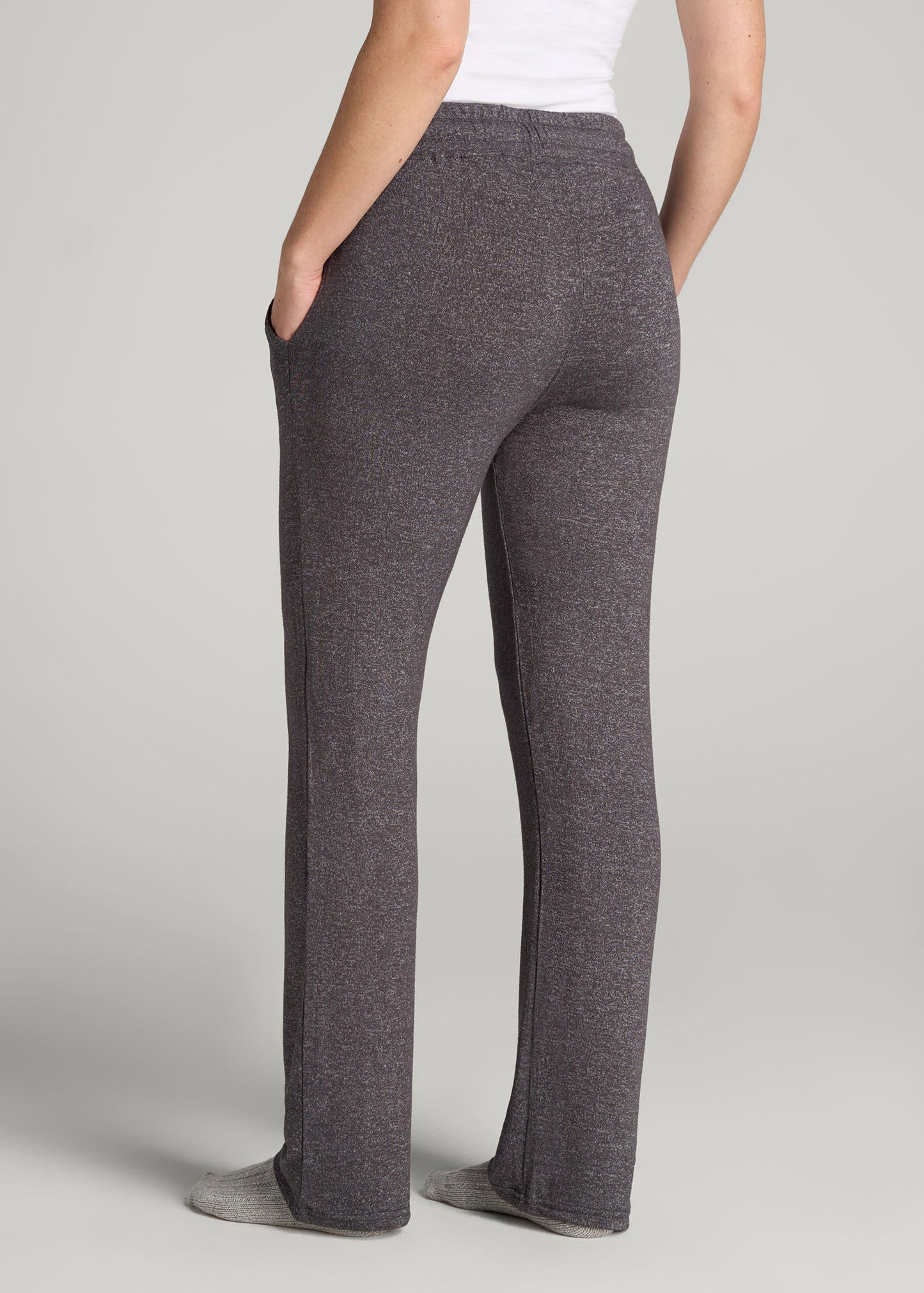 American Tall Women Open-Bottom Cozy PJ Lounge Pants for Tall Women in Charcoal Mix