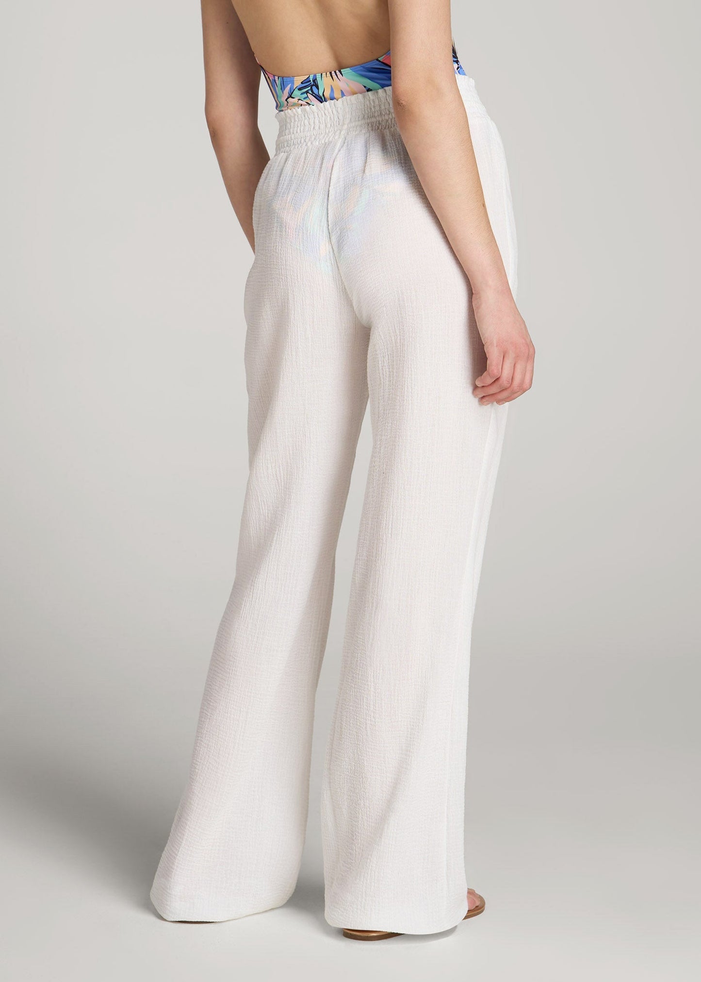 American Tall Women Gauze Cover Up Pants for Tall Women in Bright White