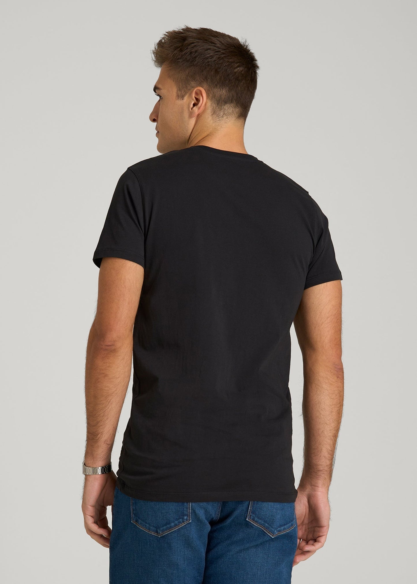 American Tall Men MODERN-FIT Embroidered Logo Crewneck T-Shirt for Tall Men in Black