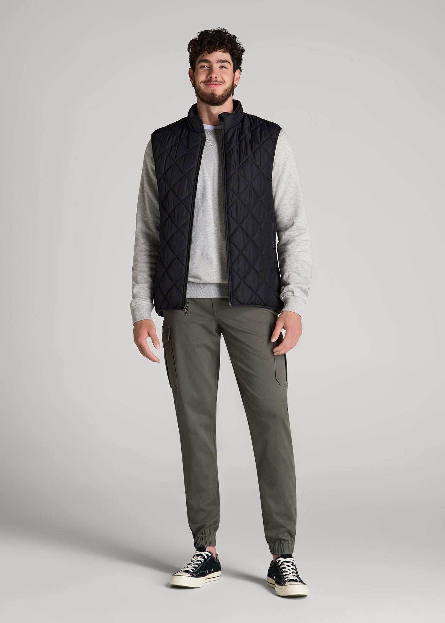 American Tall Men Quilted Reversible Vest for Tall Men in Black & Charcoal