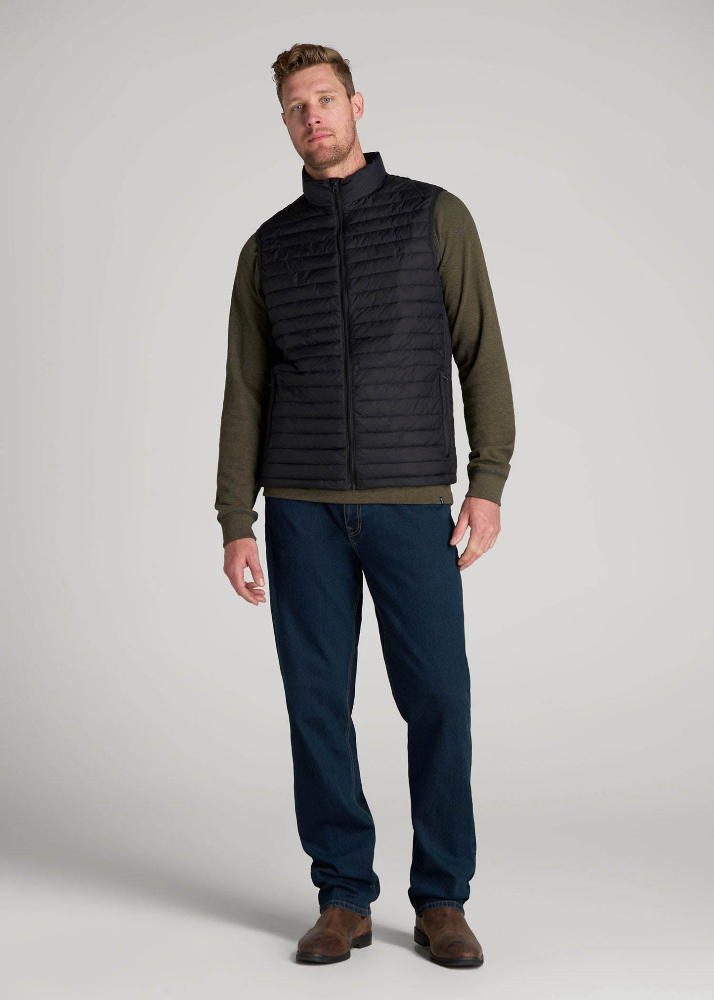 American Tall Men Packable Puffer Vest for Tall Men in Black