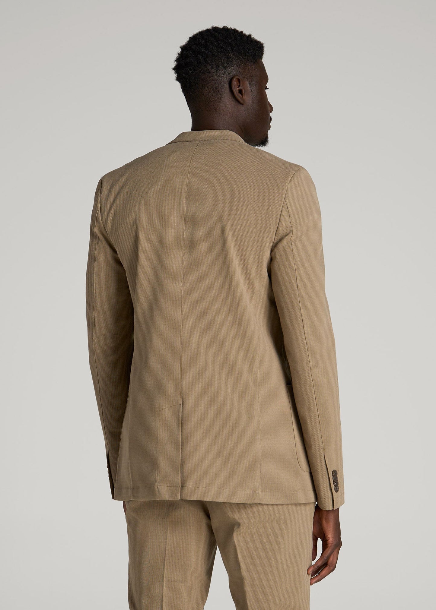 American Tall Men Textured Garment Washed Stretch Cotton Blazer for Tall Men in Desert Khaki