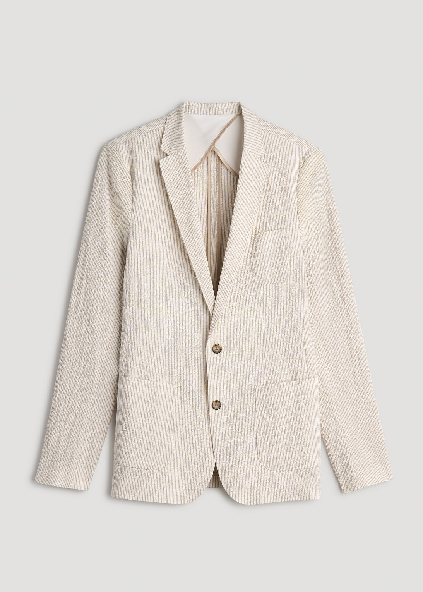 American Tall Men Stretch Seersucker Blazer for Tall Men in Off White and Beige Stripe