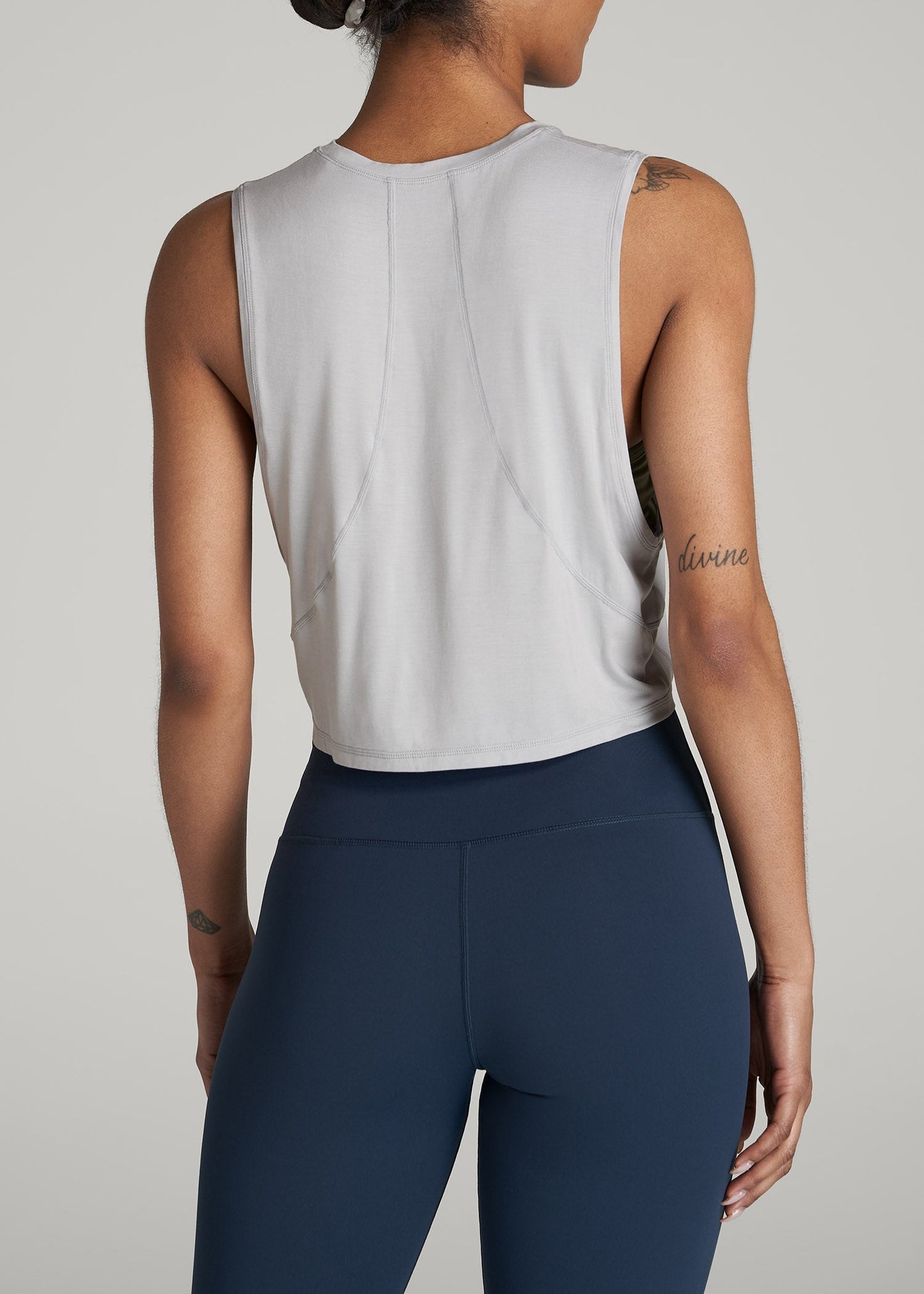American Tall Women Athletic Cropped Muscle Tank Top for Tall Women in Silver