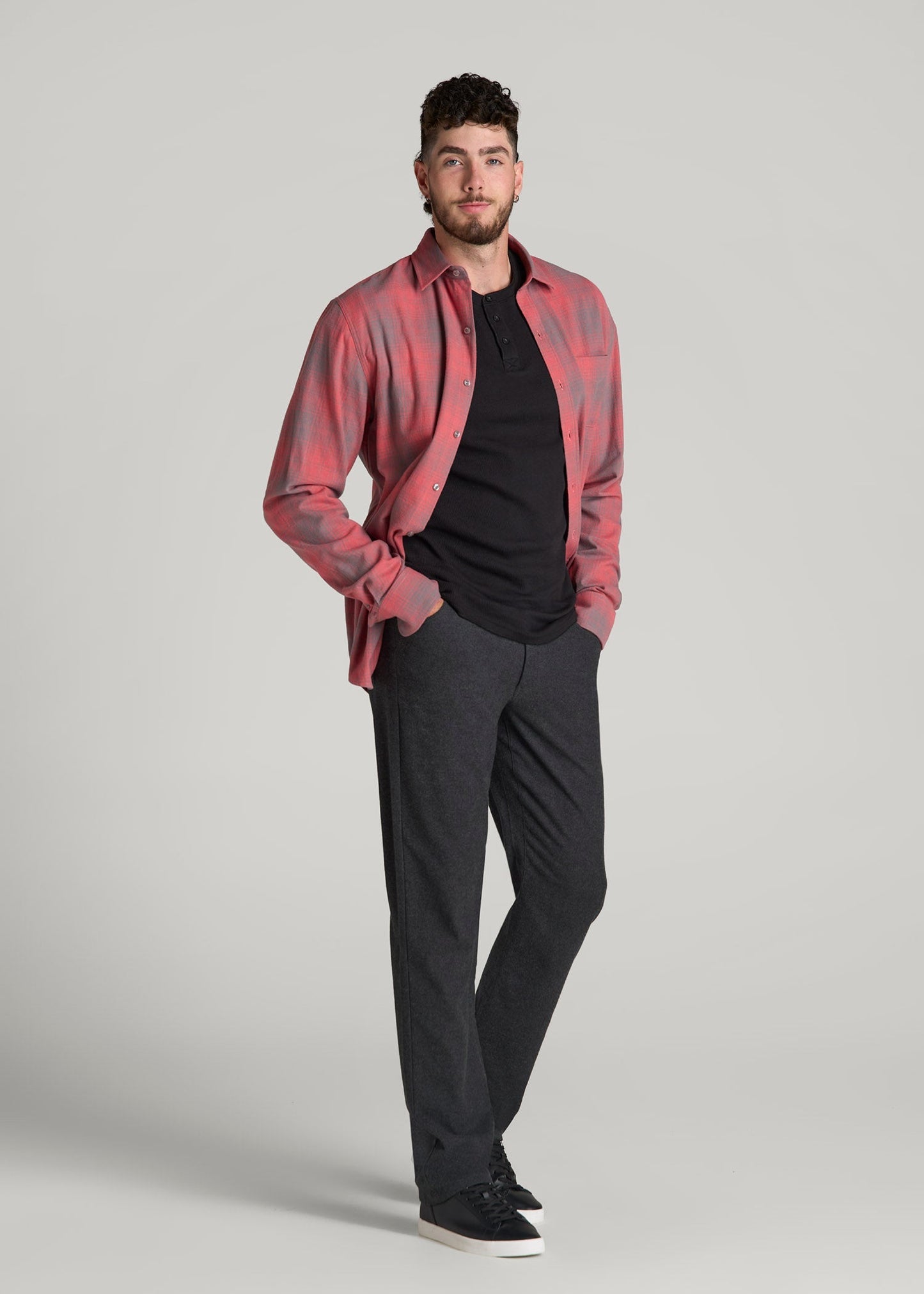 American Tall Men TAPERED-FIT Stretch Flannel 5 Pocket Pants for Tall Men in Storm Grey Mix