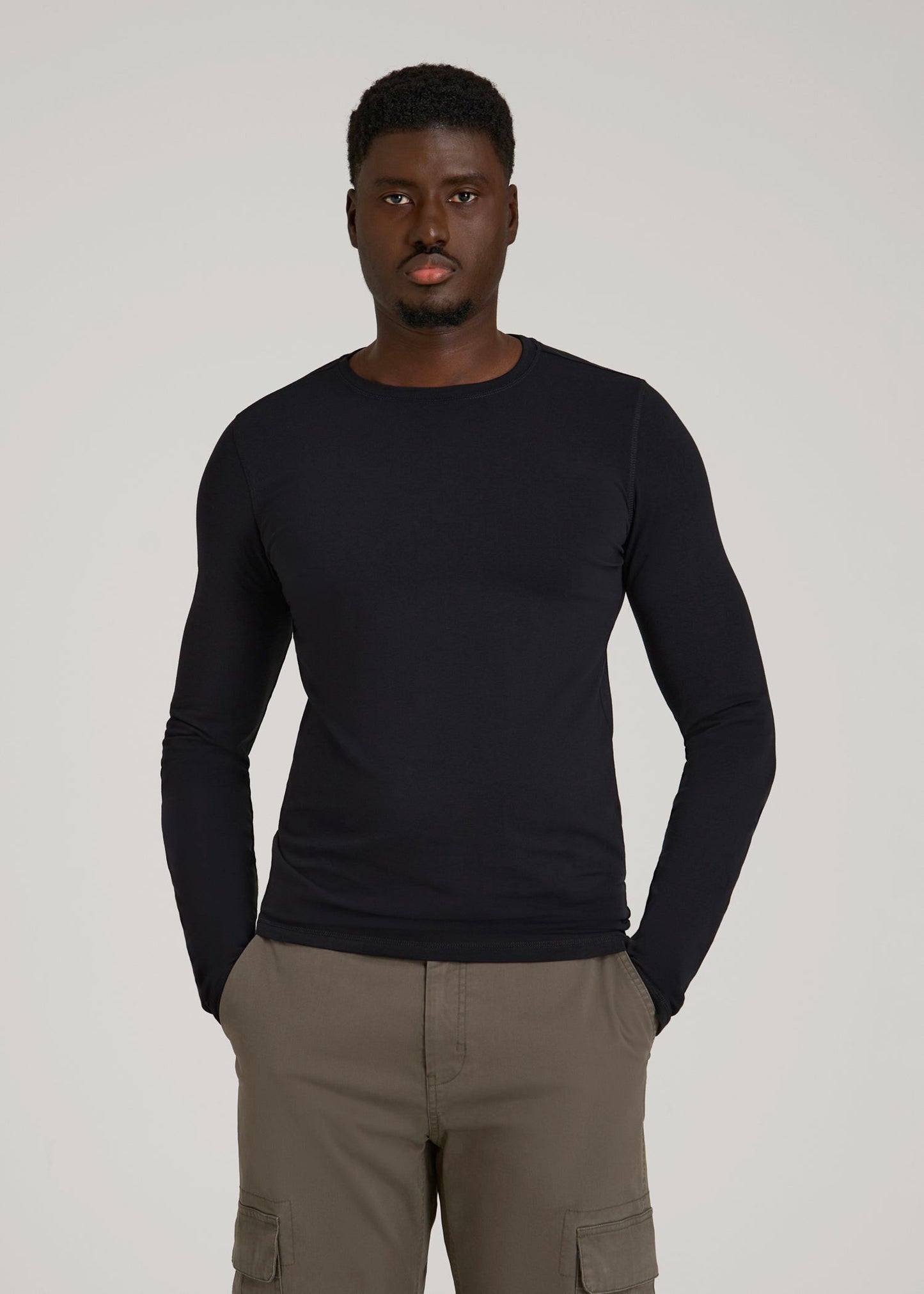 American Tall Men The Essential Slim Fit Long Sleeve Tee for Tall Men in Black