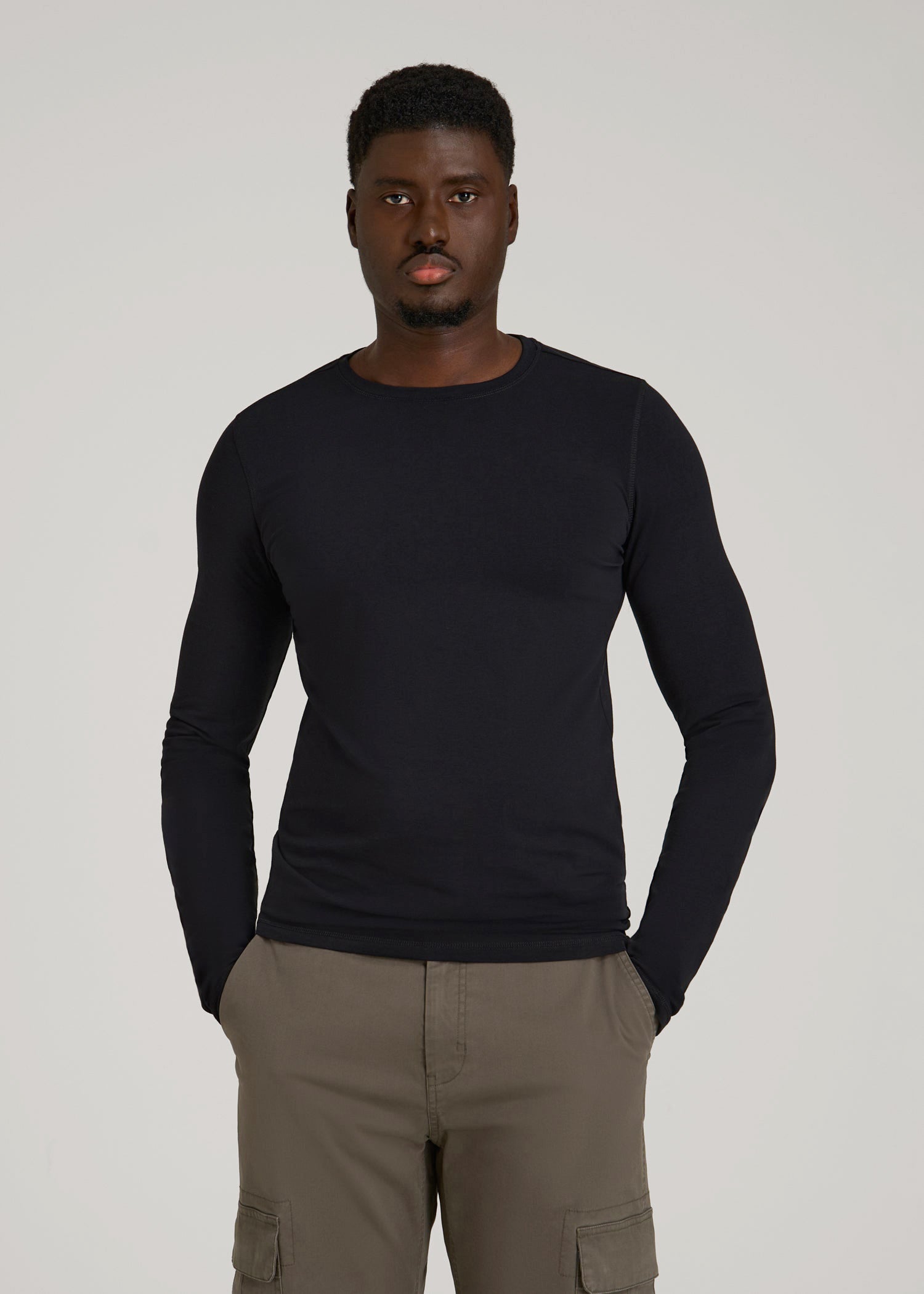 American Tall Men The Essential Slim Fit Long Sleeve Tee for Tall Men in Black