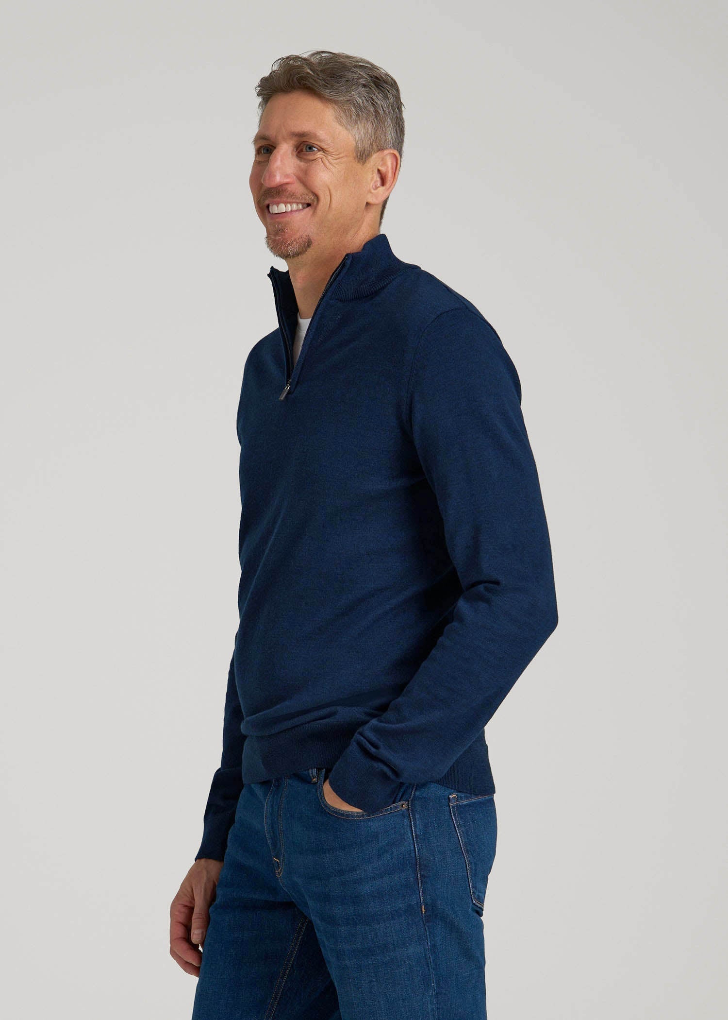American Tall Men Everyday Quarter-Zip Sweater for Tall Men in Patriot Blue