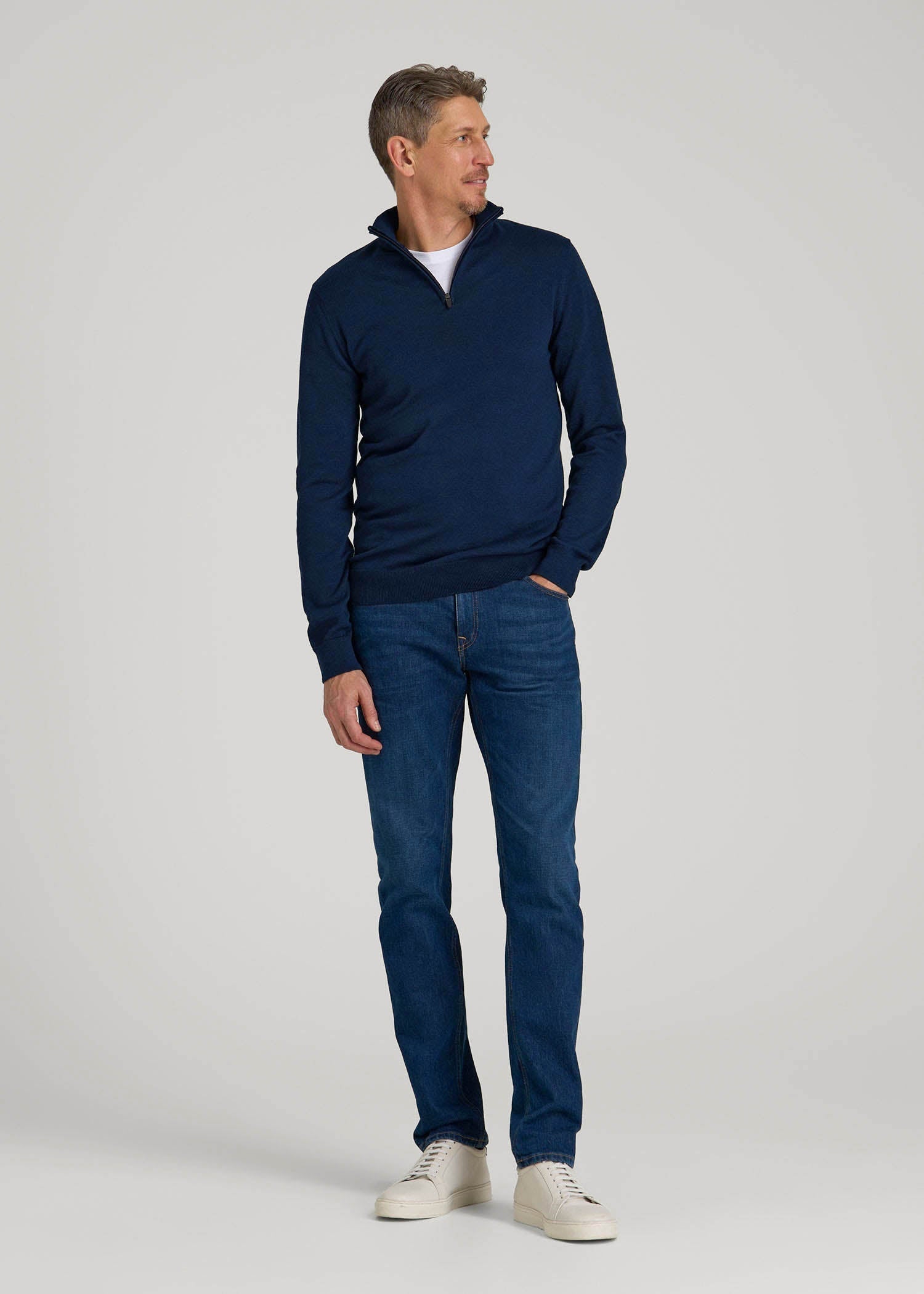 American Tall Men Everyday Quarter-Zip Sweater for Tall Men in Patriot Blue
