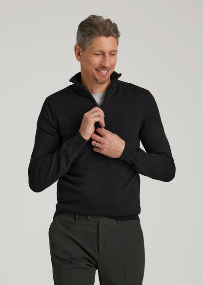 American Tall Men Everyday Quarter-Zip Sweater for Tall Men in Black