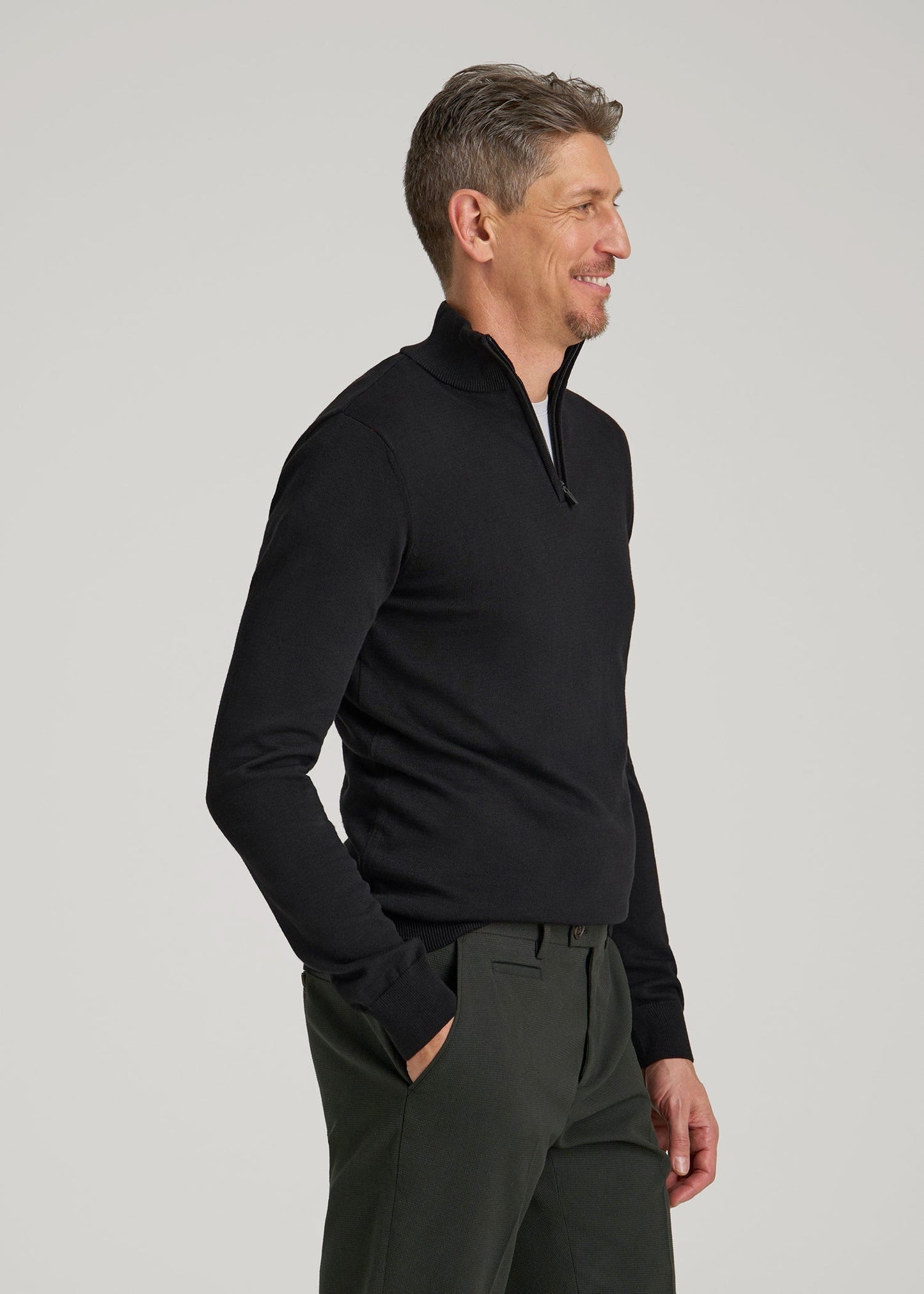 American Tall Men Everyday Quarter-Zip Sweater for Tall Men in Black