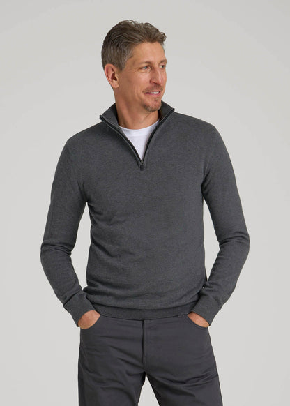 American Tall Men Everyday Quarter-Zip Sweater for Tall Men in Charcoal Mix