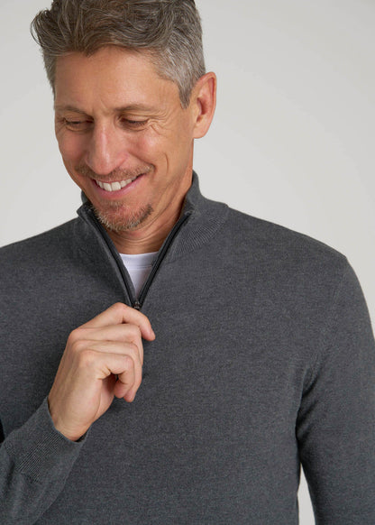 American Tall Men Everyday Quarter-Zip Sweater for Tall Men in Charcoal Mix