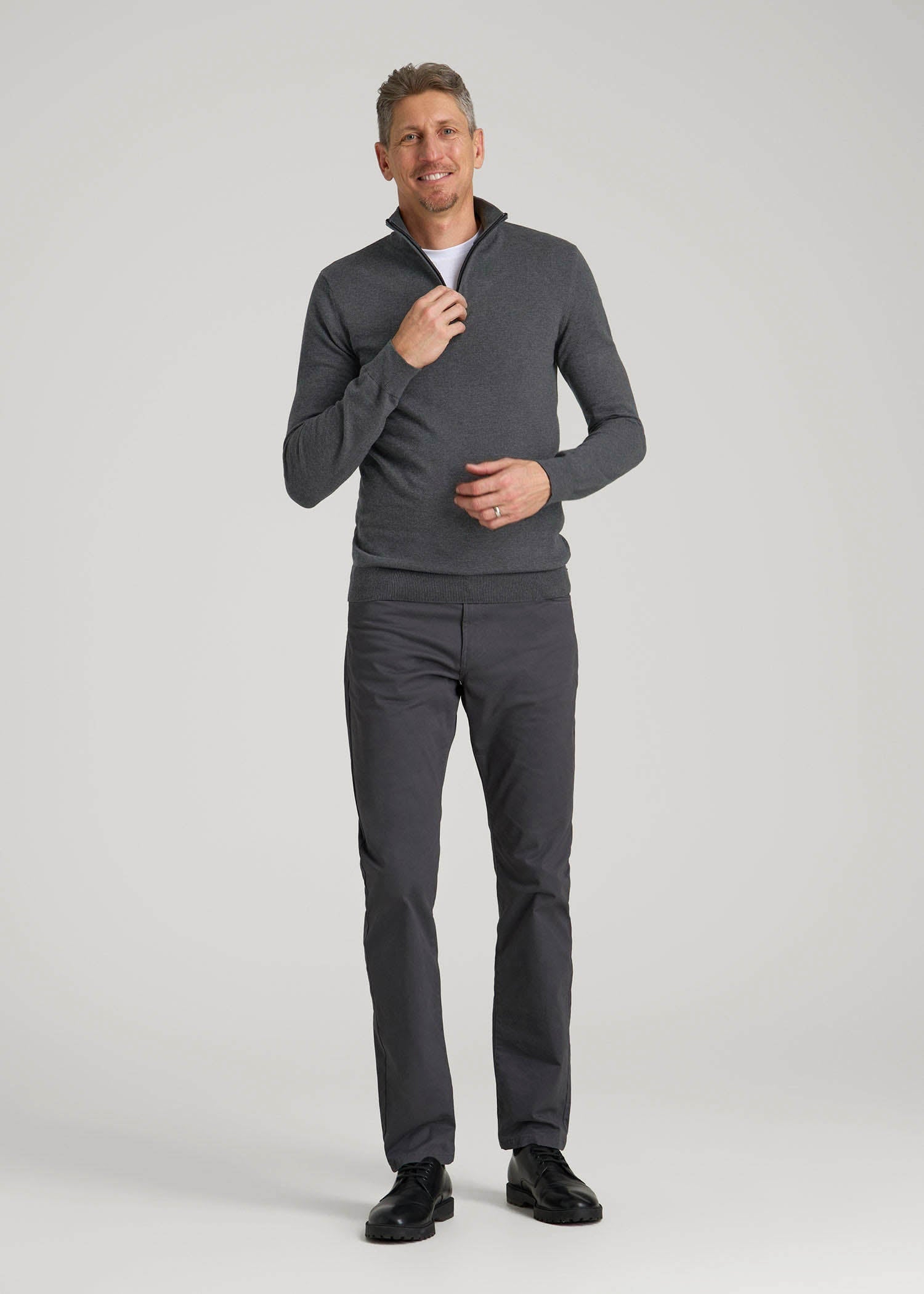 American Tall Men Everyday Quarter-Zip Sweater for Tall Men in Charcoal Mix