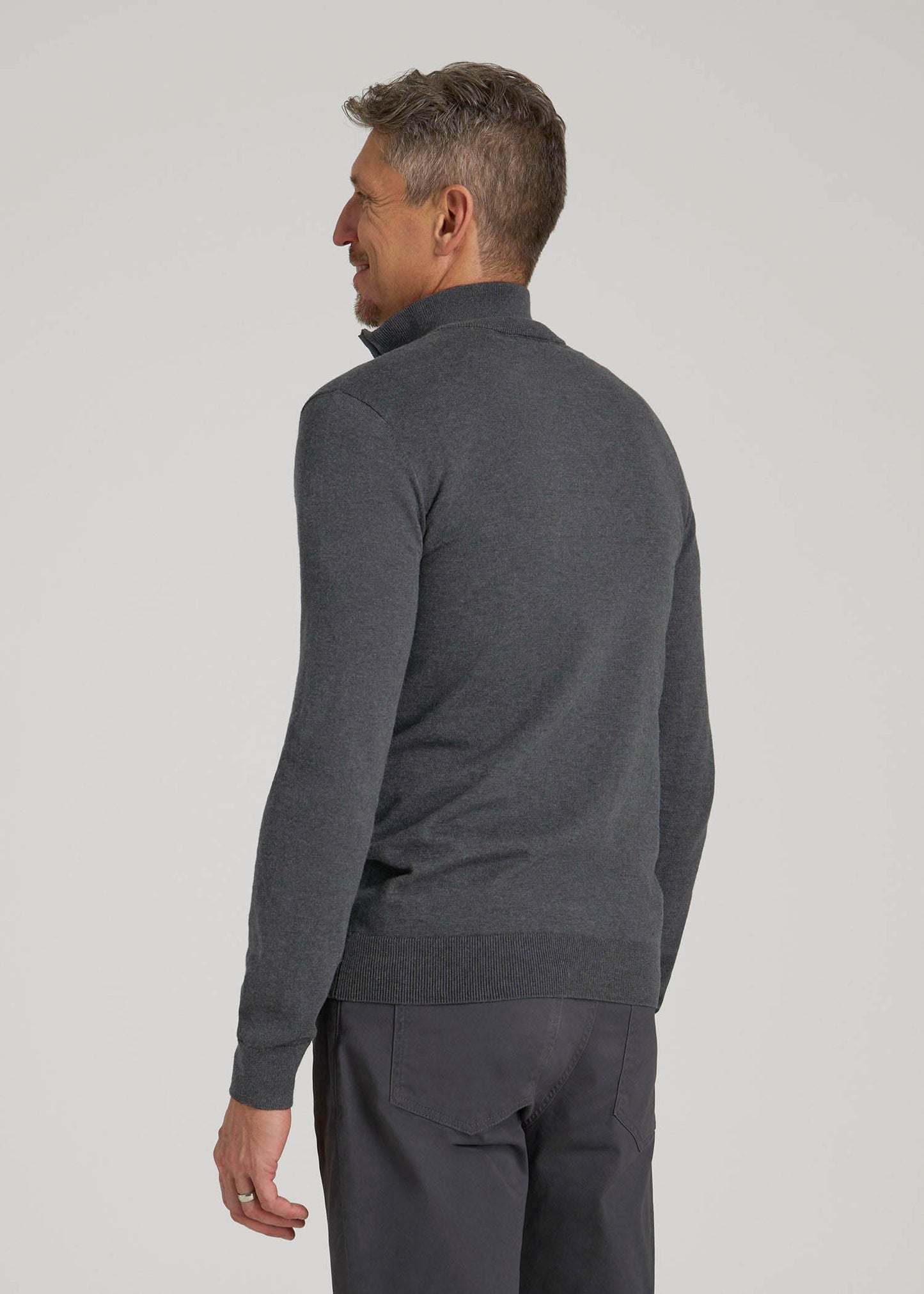 American Tall Men Everyday Quarter-Zip Sweater for Tall Men in Charcoal Mix