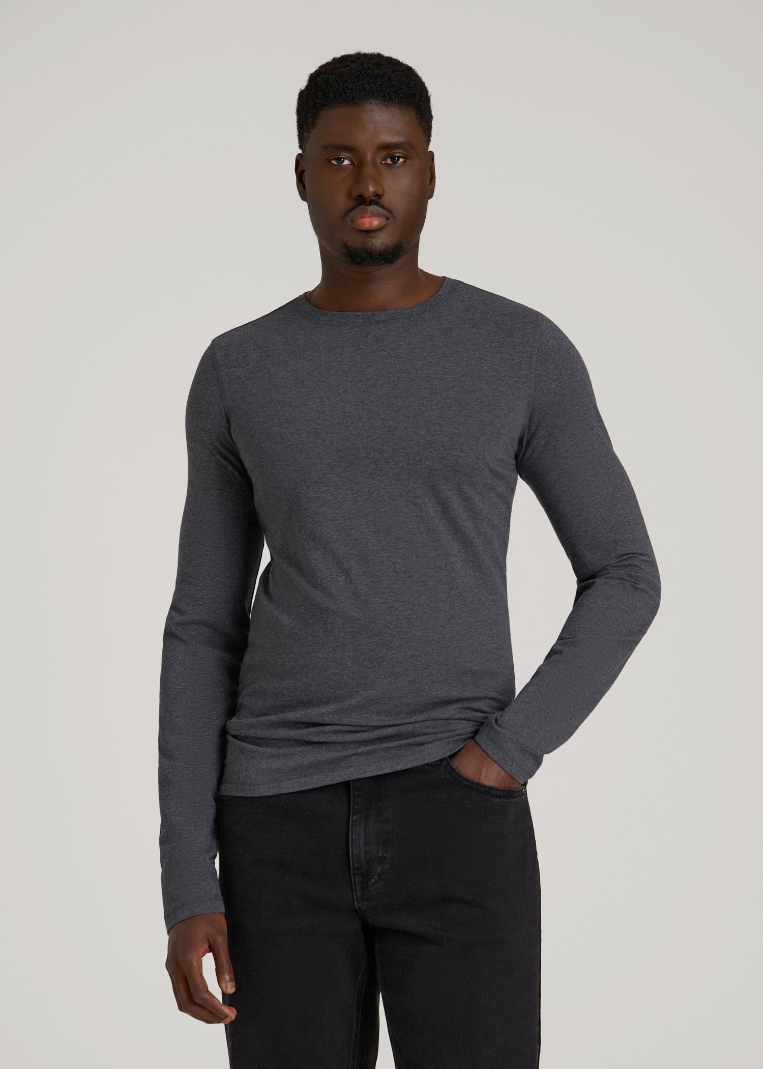 American Tall Men The Essential Slim Fit Long Sleeve Tee for Tall Men in Charcoal Mix