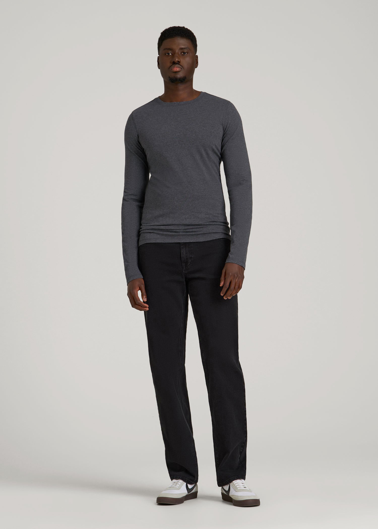 American Tall Men The Essential Slim Fit Long Sleeve Tee for Tall Men in Charcoal Mix