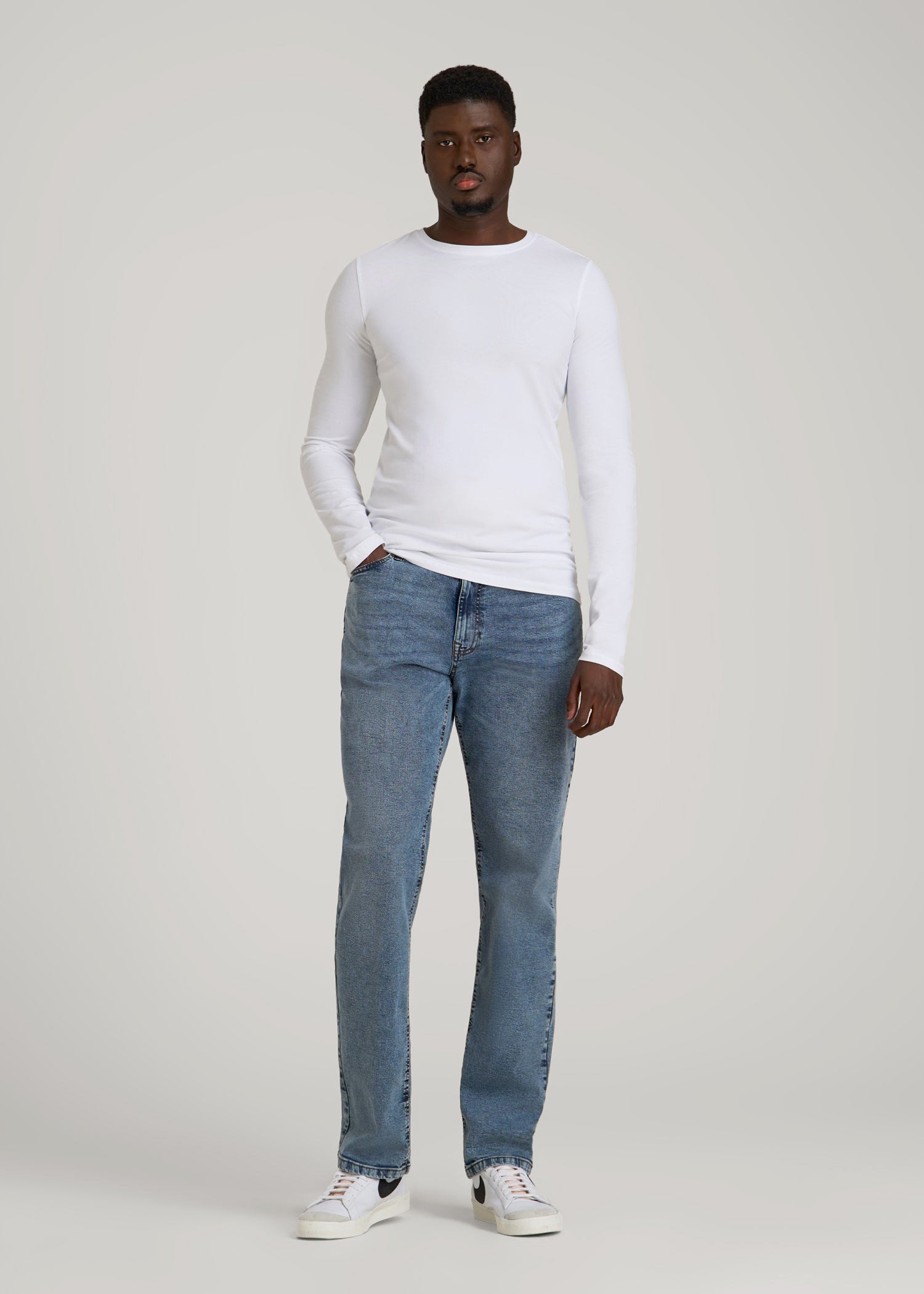 American Tall Men The Essential Slim Fit Long Sleeve Tee for Tall Men in White