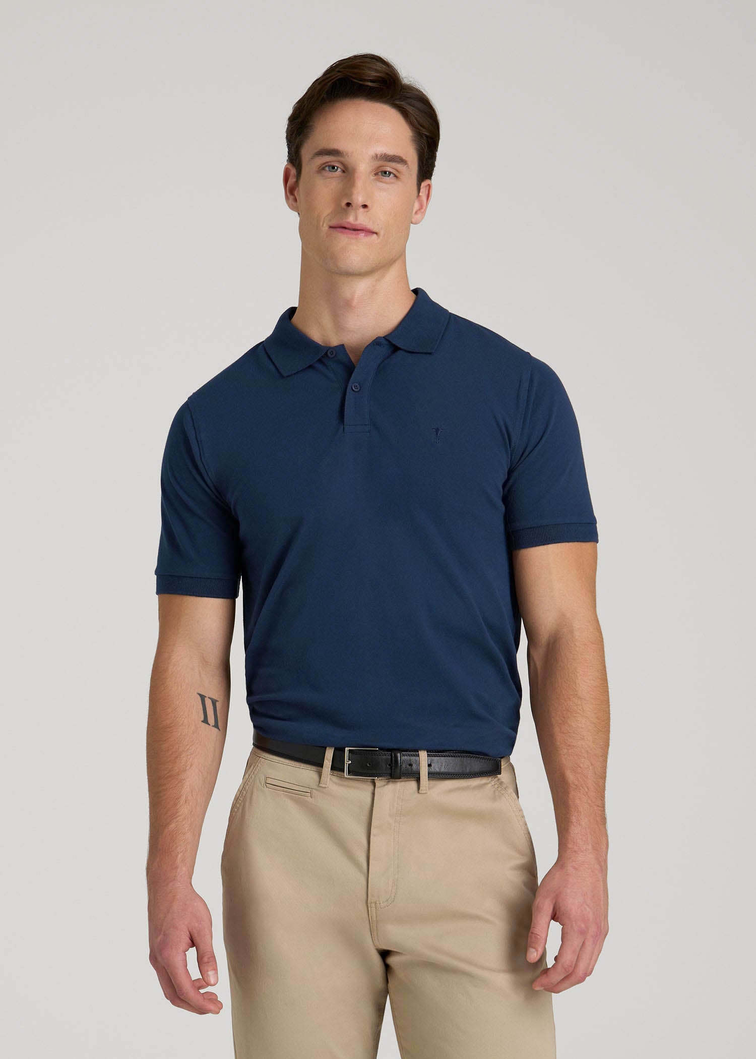 American Tall Men Classic Polo with Embroidered Logo for Tall Men in Marine Navy