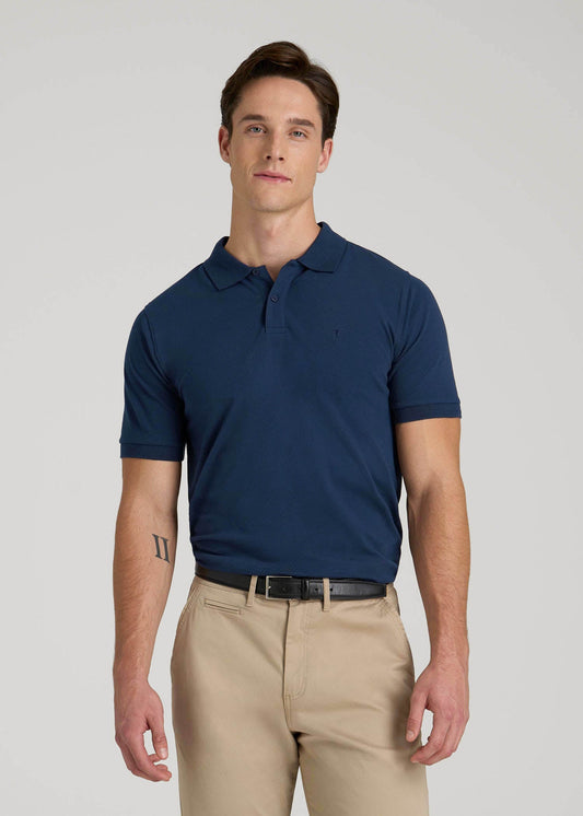 American Tall Men Classic Polo with Embroidered Logo for Tall Men in Marine Navy