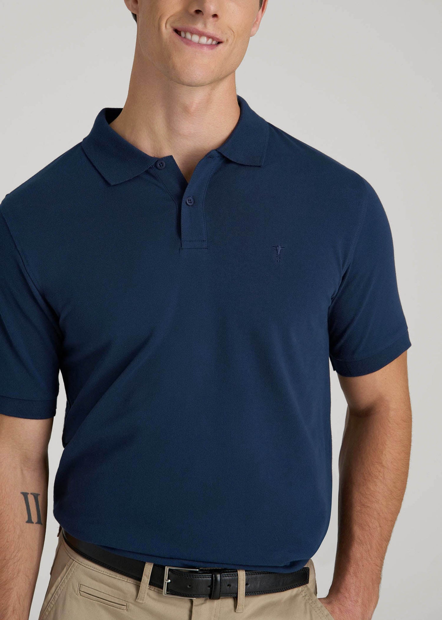 American Tall Men Classic Polo with Embroidered Logo for Tall Men in Marine Navy