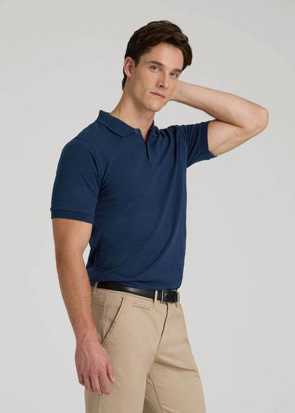 American Tall Men Classic Polo with Embroidered Logo for Tall Men in Marine Navy