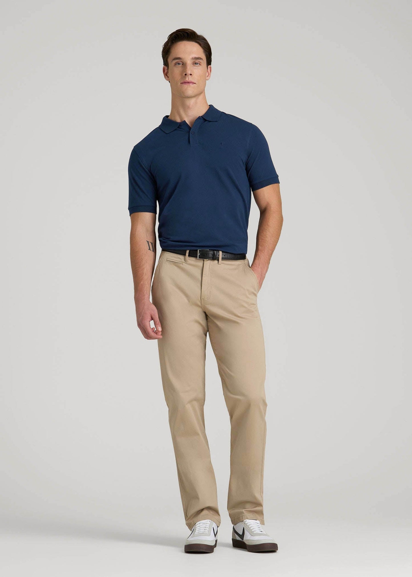 American Tall Men Classic Polo with Embroidered Logo for Tall Men in Marine Navy
