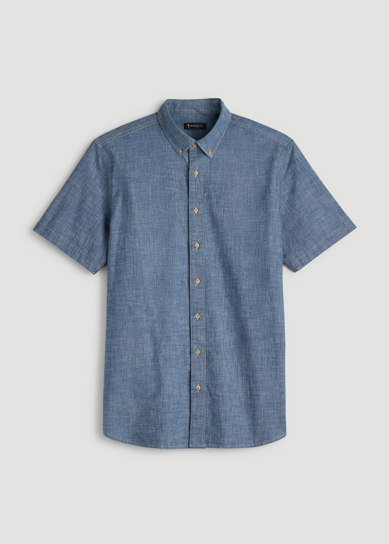 American Tall Men Short Sleeve Chambray Shirt for Tall Men in Mid Blue Chambray
