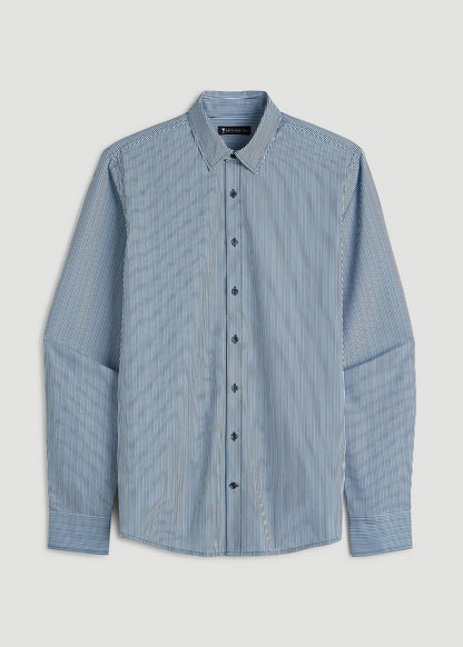 American Tall Men Traveler Stretch Dress Shirt for Tall Men in Royal Navy Stripe