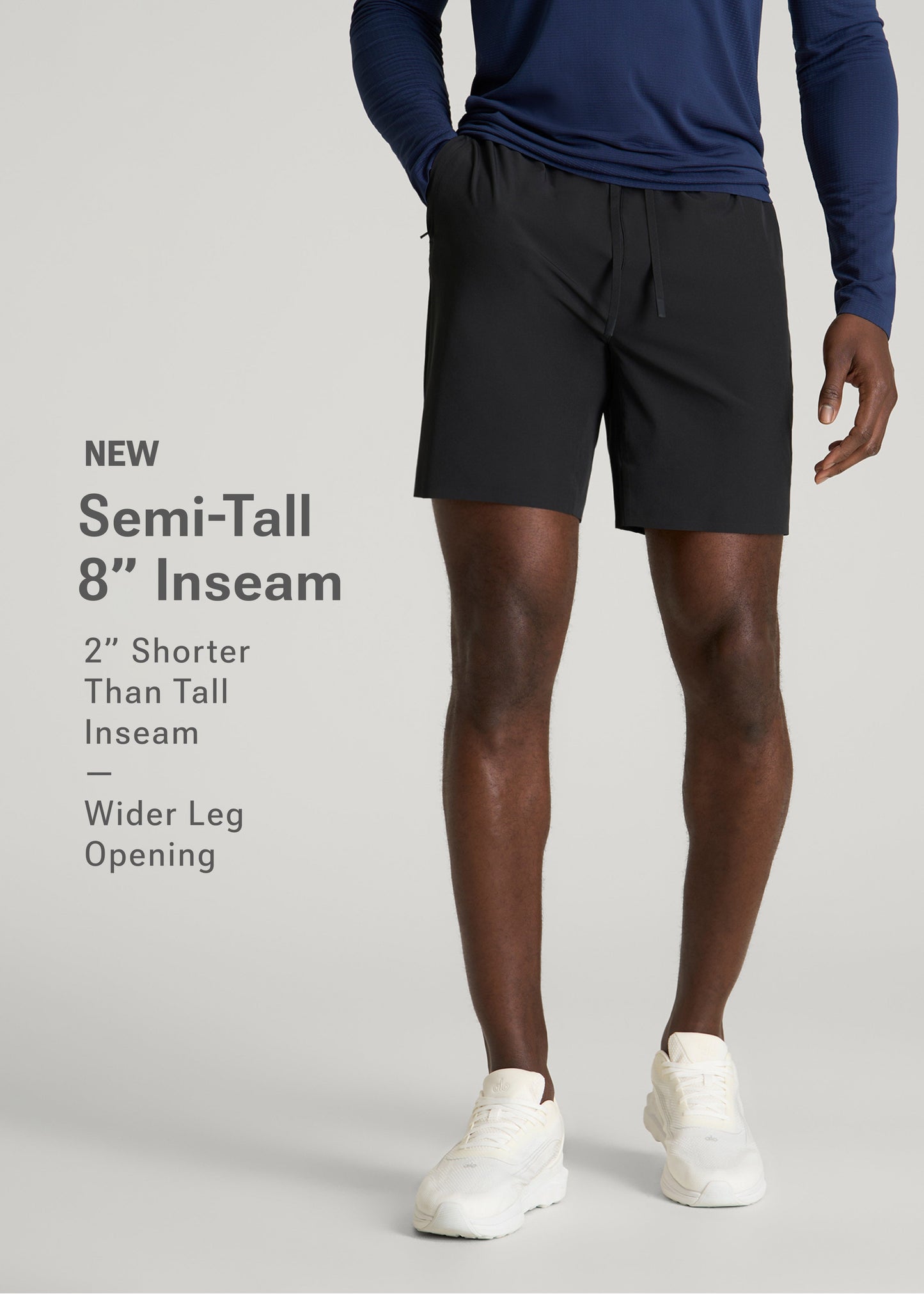 American Tall Men Featherweight Linerless Running Short for Tall Men in Black