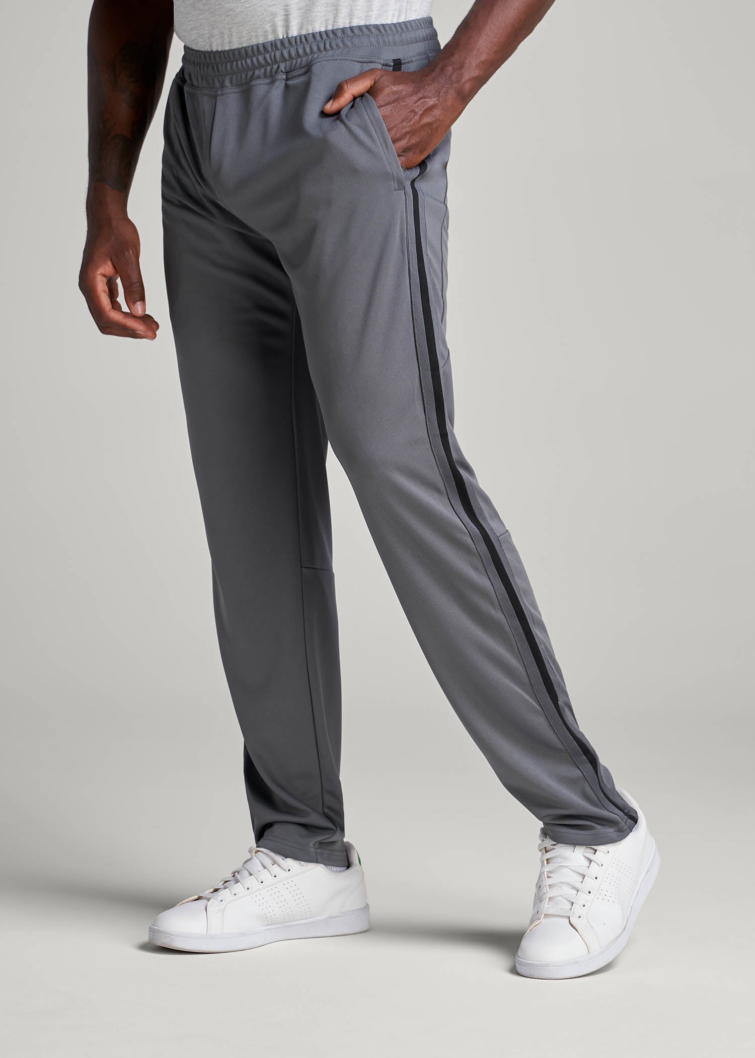 American Tall Men Athletic Stripe Pants for Tall Men in Grey-Black Stripe