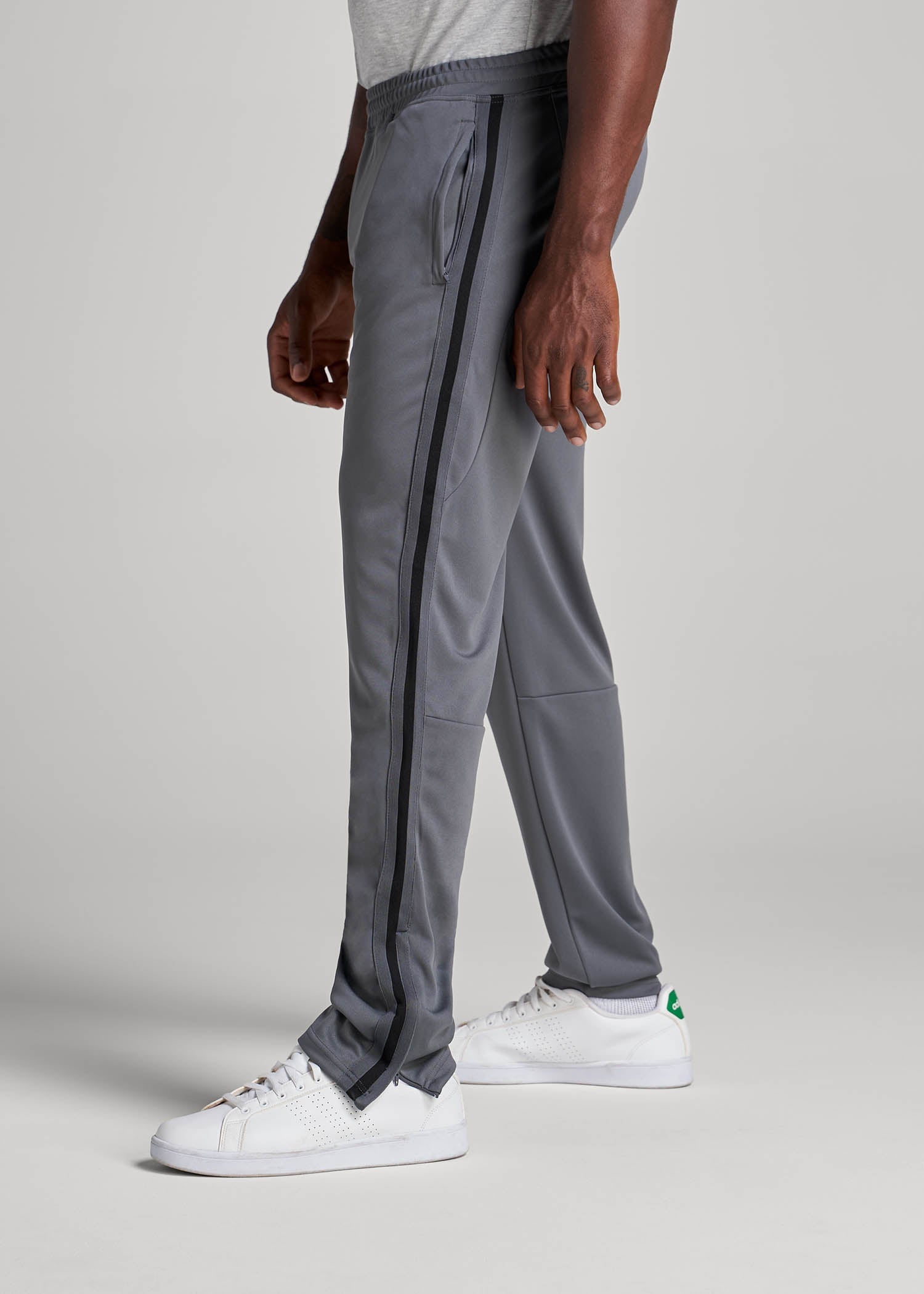 American Tall Men Athletic Stripe Pants for Tall Men in Grey-Black Stripe