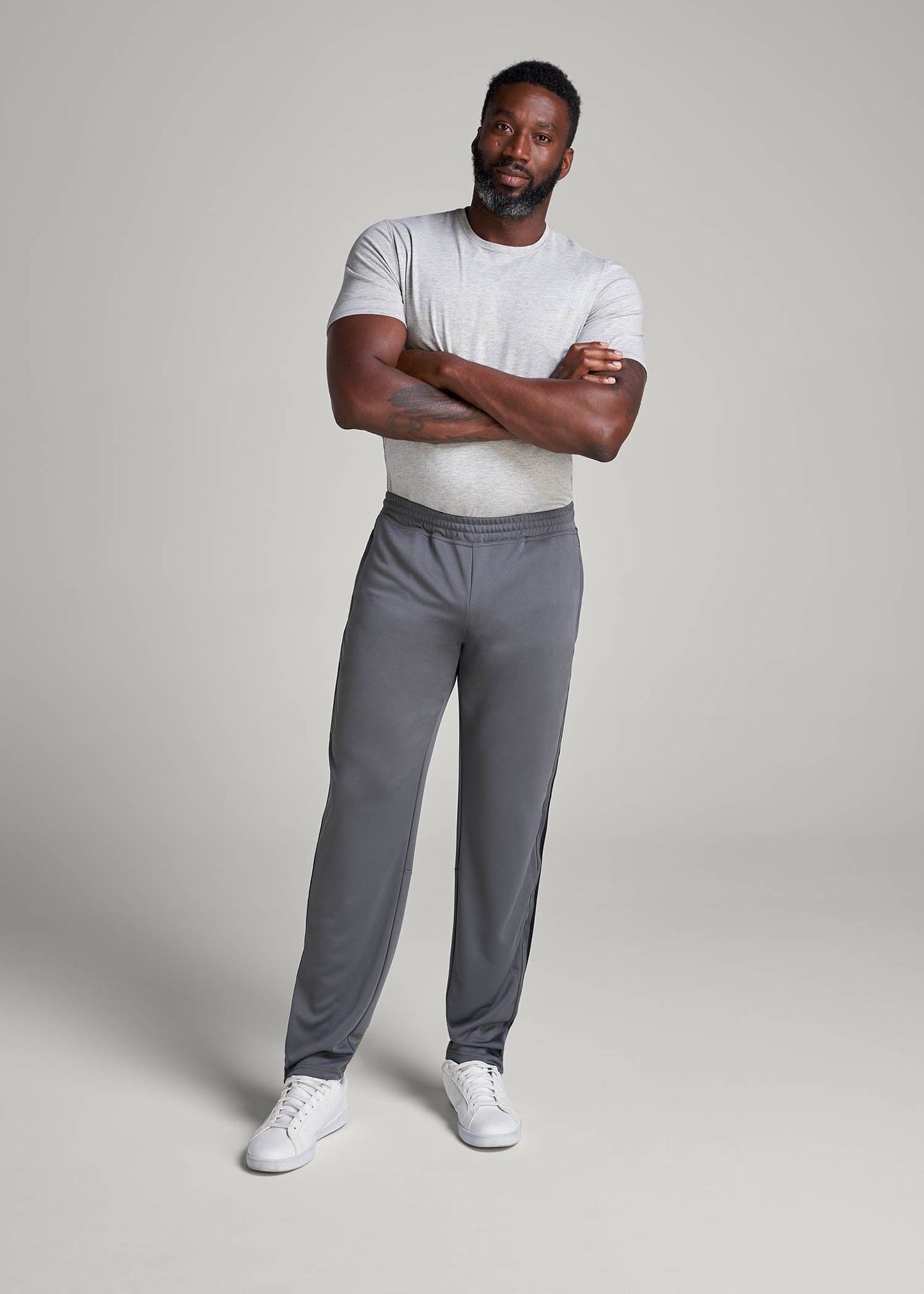 American Tall Men Athletic Stripe Pants for Tall Men in Grey-Black Stripe