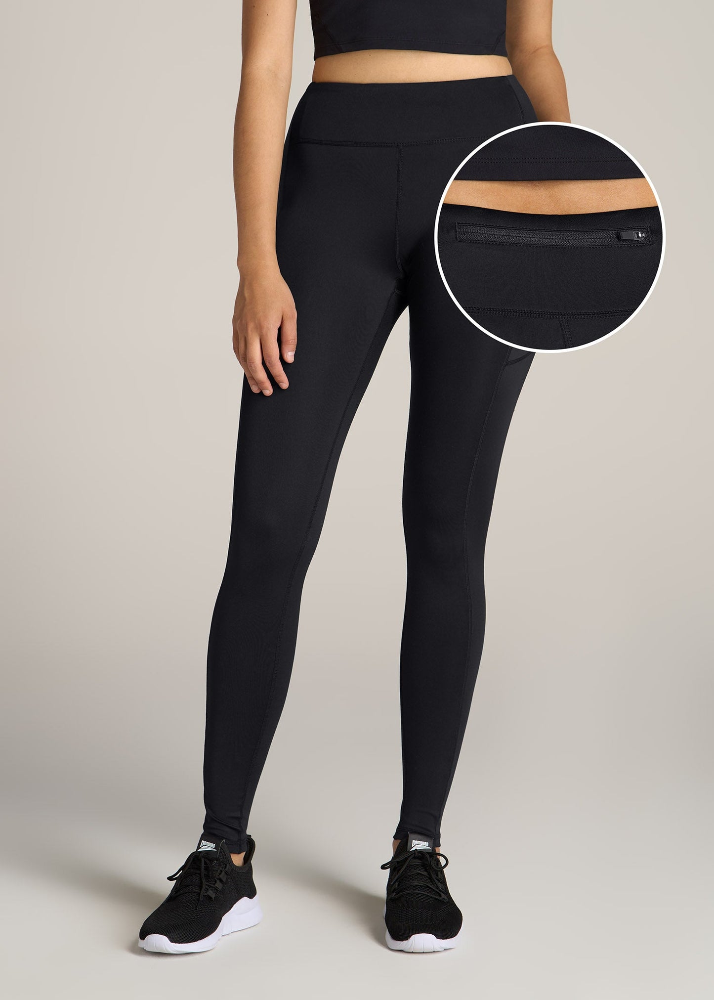 American Tall Men|Women Active Leggings with Pockets for Tall Women in Black