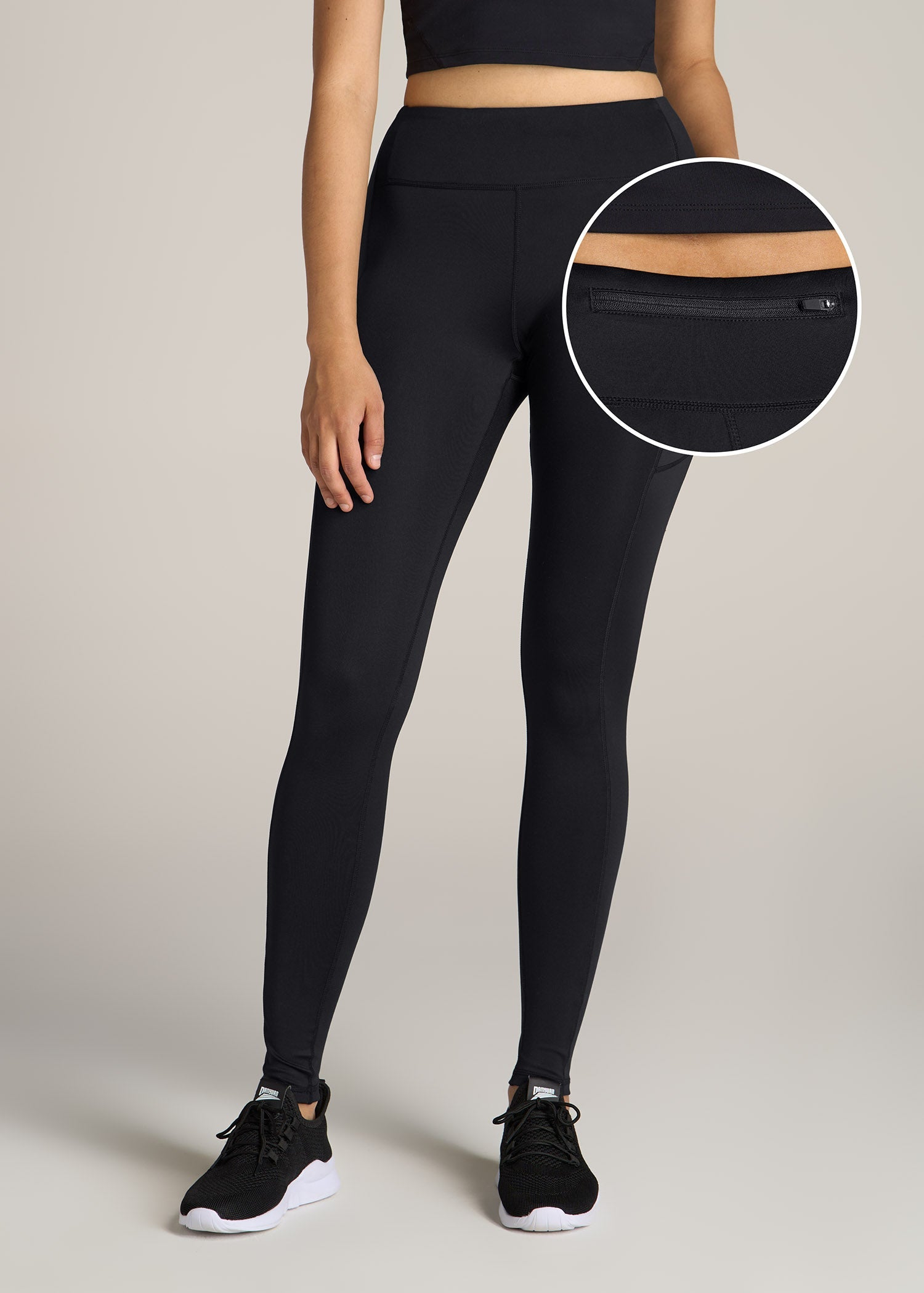 American Tall Men|Women Active Leggings with Pockets for Tall Women in Black