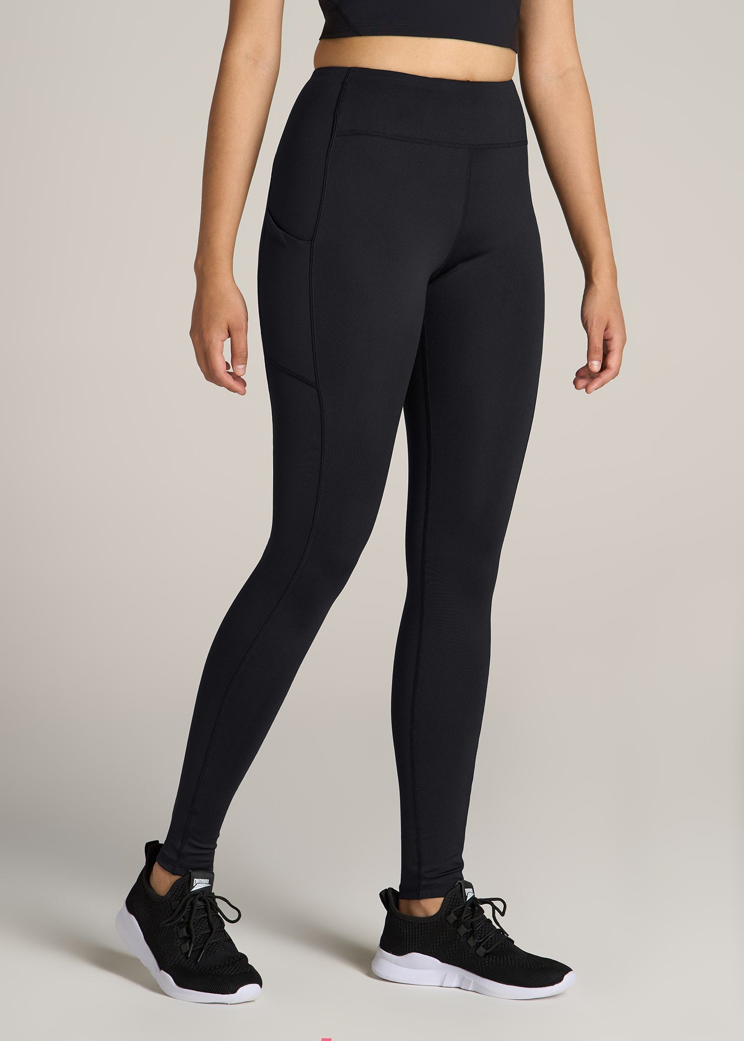 American Tall Men|Women Active Leggings with Pockets for Tall Women in Black