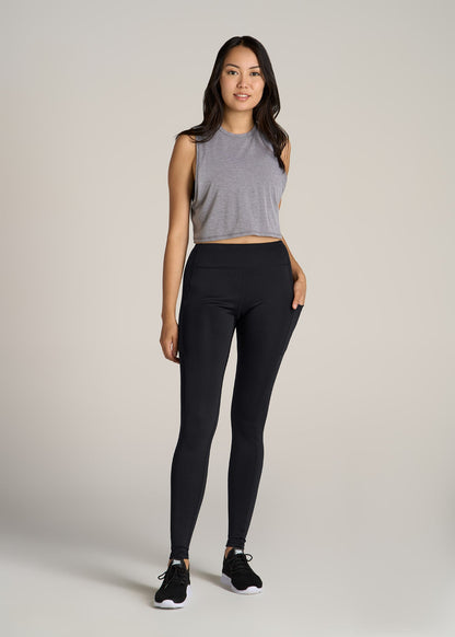 American Tall Men|Women Active Leggings with Pockets for Tall Women in Black