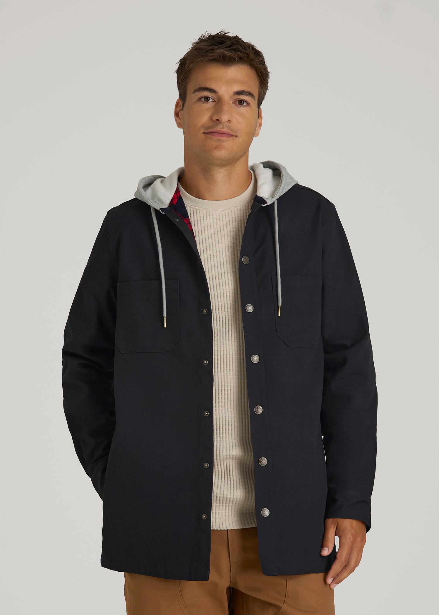 American Tall Men LJ&S Flannel-Lined Canvas Shirt Jacket for Tall Men in Black
