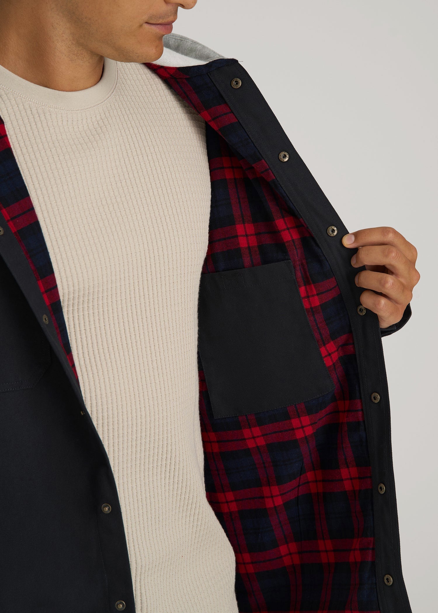American Tall Men LJ&S Flannel-Lined Canvas Shirt Jacket for Tall Men in Black