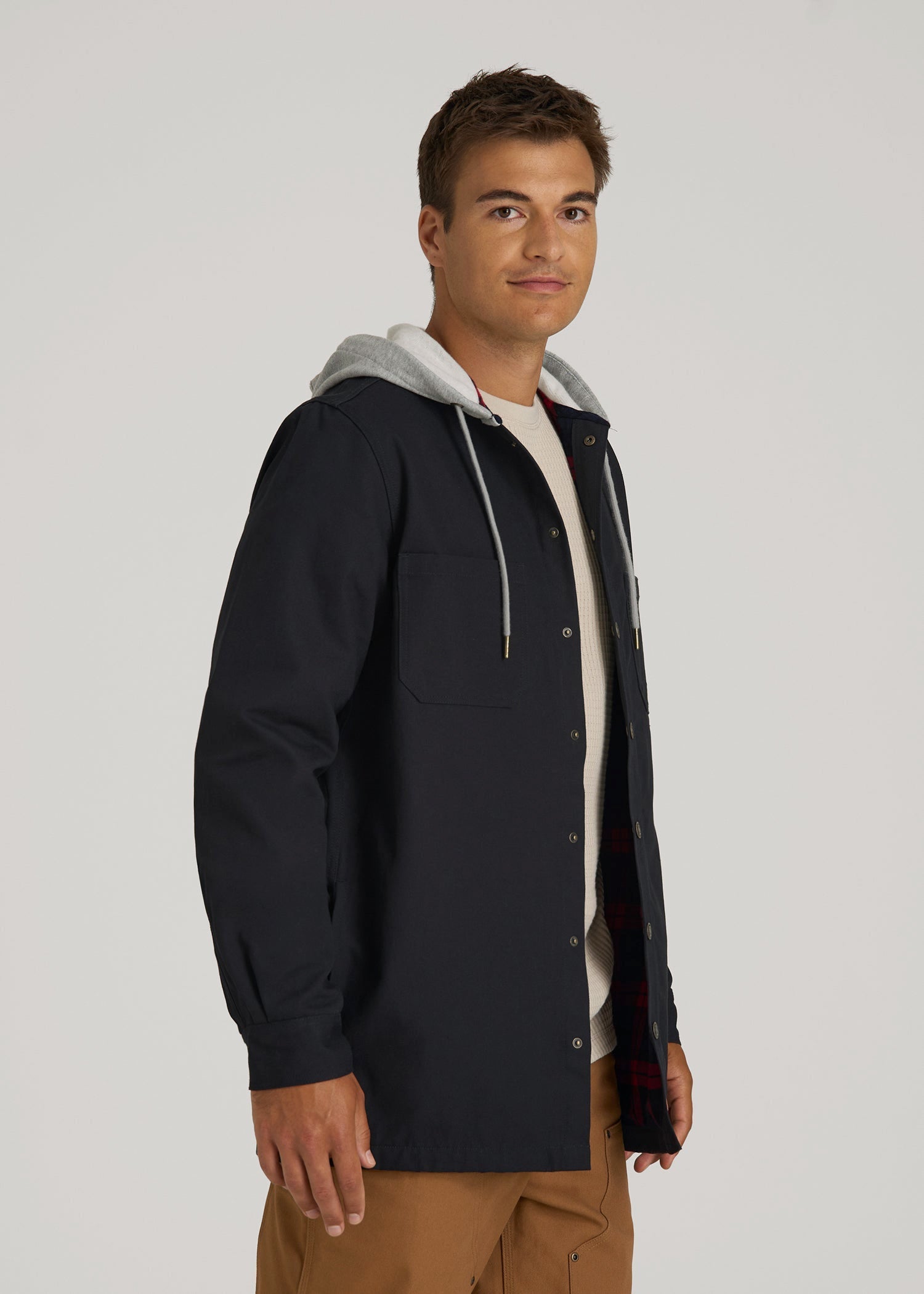 American Tall Men LJ&S Flannel-Lined Canvas Shirt Jacket for Tall Men in Black