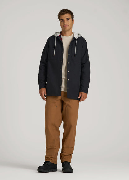 American Tall Men LJ&S Flannel-Lined Canvas Shirt Jacket for Tall Men in Black