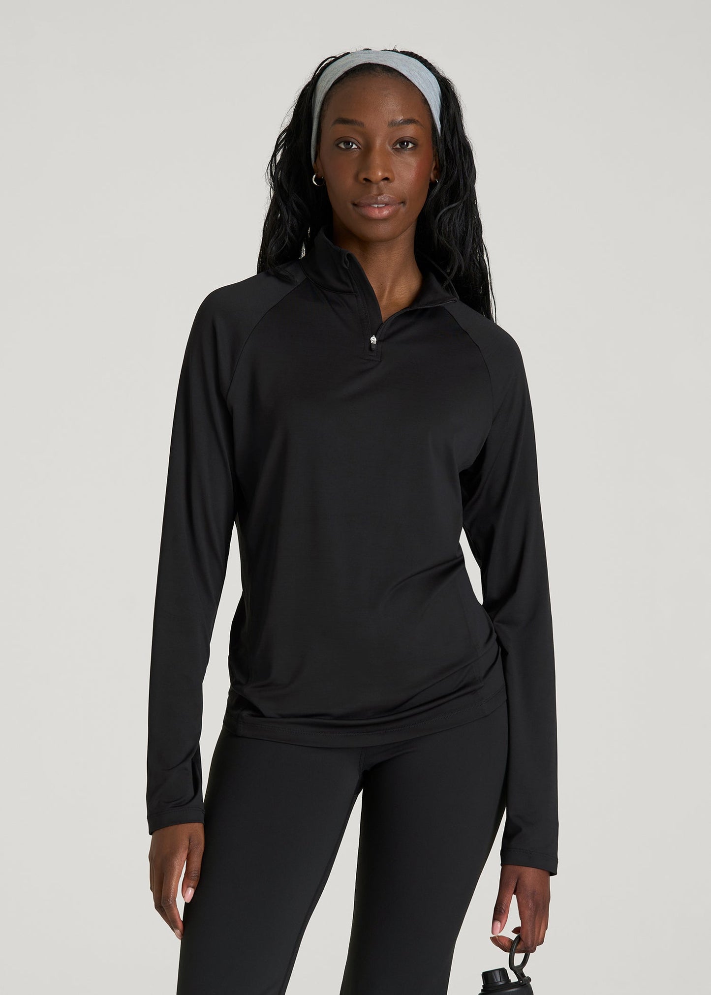 American Tall Men|Women Long Sleeve Quarter-Zip Pullover for Tall Women in Black