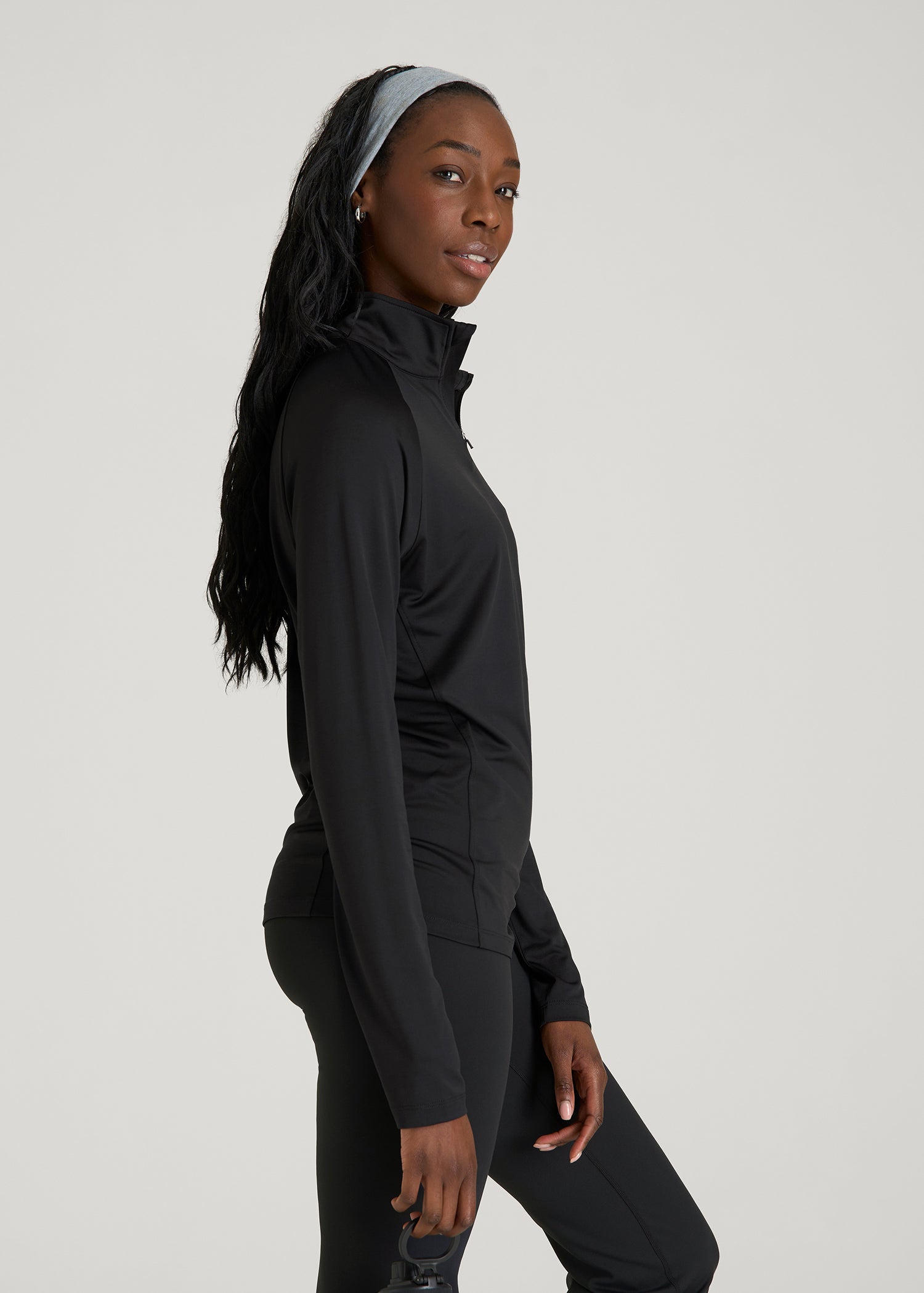 American Tall Men|Women Long Sleeve Quarter-Zip Pullover for Tall Women in Black