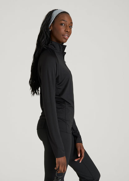American Tall Men|Women Long Sleeve Quarter-Zip Pullover for Tall Women in Black