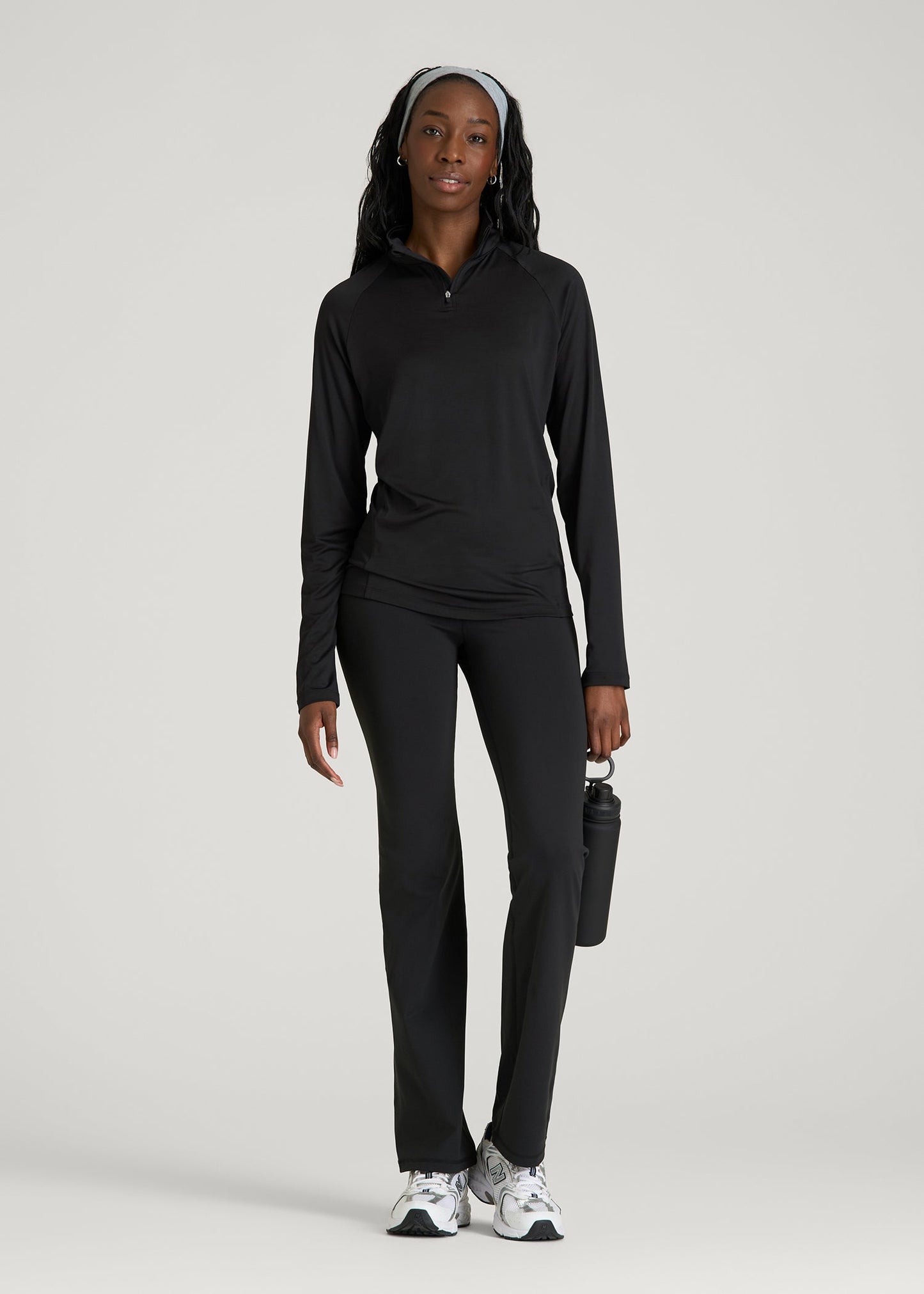 American Tall Men|Women Long Sleeve Quarter-Zip Pullover for Tall Women in Black
