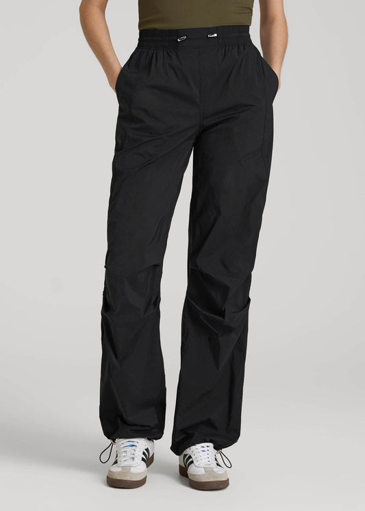 American Tall Men|Women Parachute Jogger for Tall Women in Black